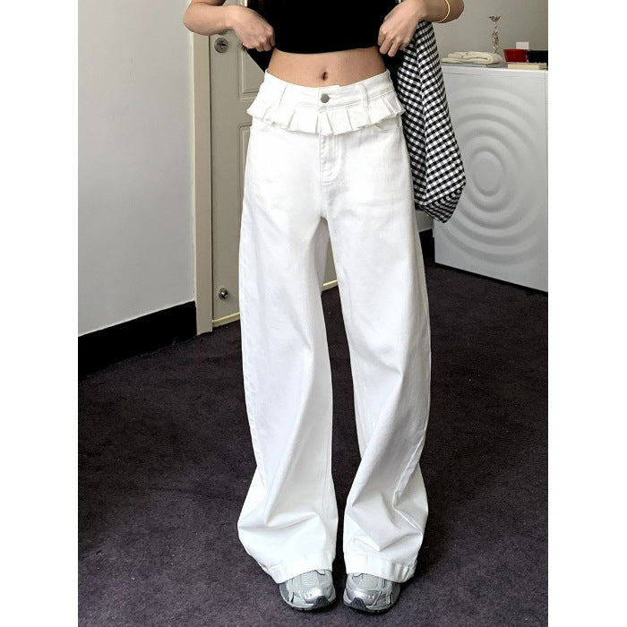 Women's Wide Leg Pants, Ruffle Waistband Full Length