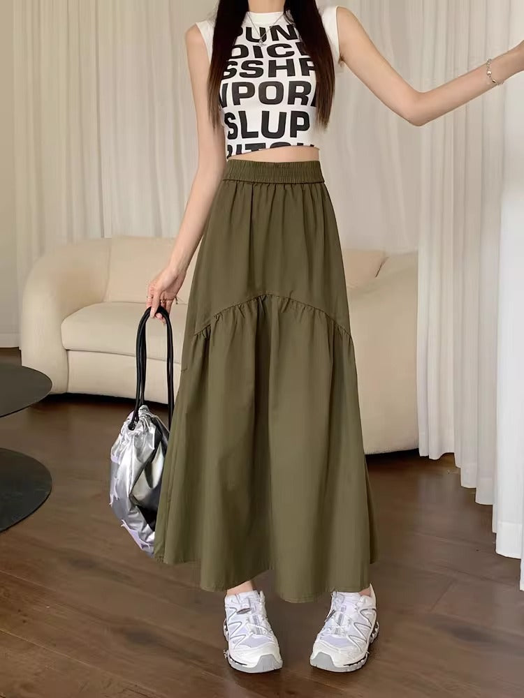 Women's Maxi Skirt, Tiered Ruffle High Waist A-Line Long Skirt