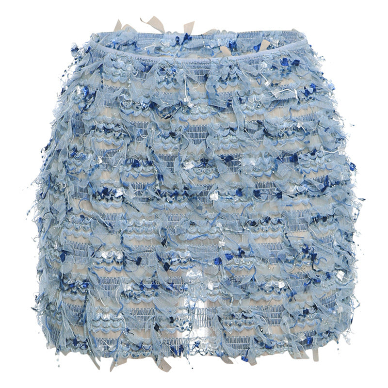 Women's Mini Skirt, Asymmetric Fringe Bodycon Fur Hem