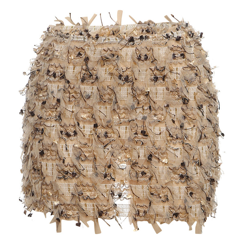 Women's Mini Skirt, Asymmetric Fringe Bodycon Fur Hem