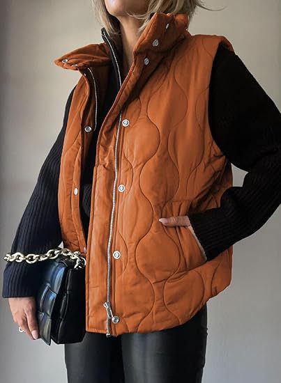 Women's Puffer Vest, Quilted High Neck Zip Up