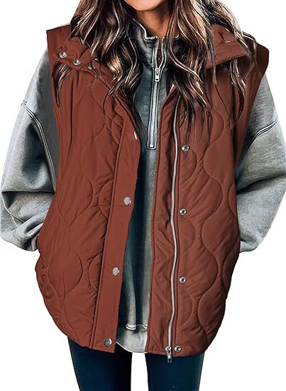 Women's Puffer Vest, Quilted High Neck Zip Up