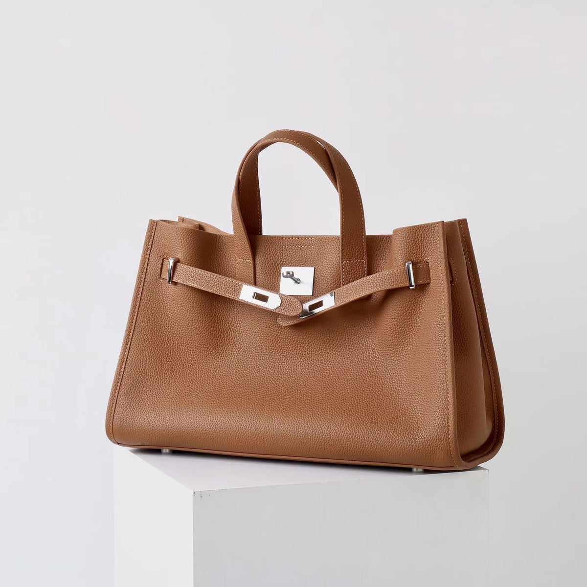 Women's Tote Bag, Structured Turn-Lock Top Handle