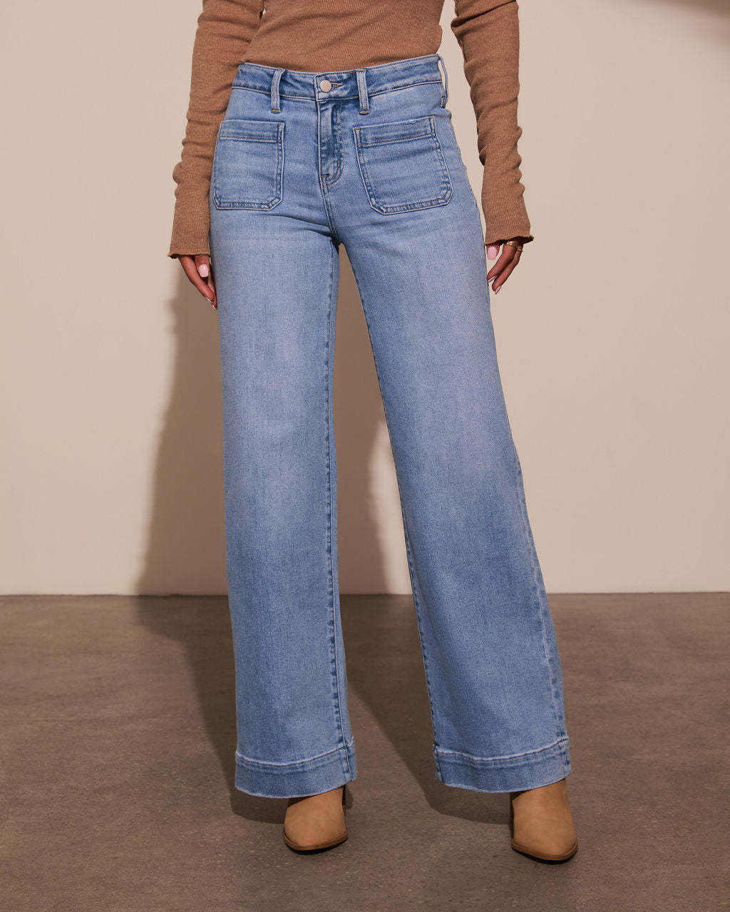 Women's Wide Leg Pants, High Rise Raw Hem Jeans
