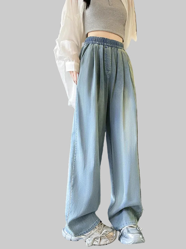 Women's Baggy Jeans, High Rise Pleated Wide Leg