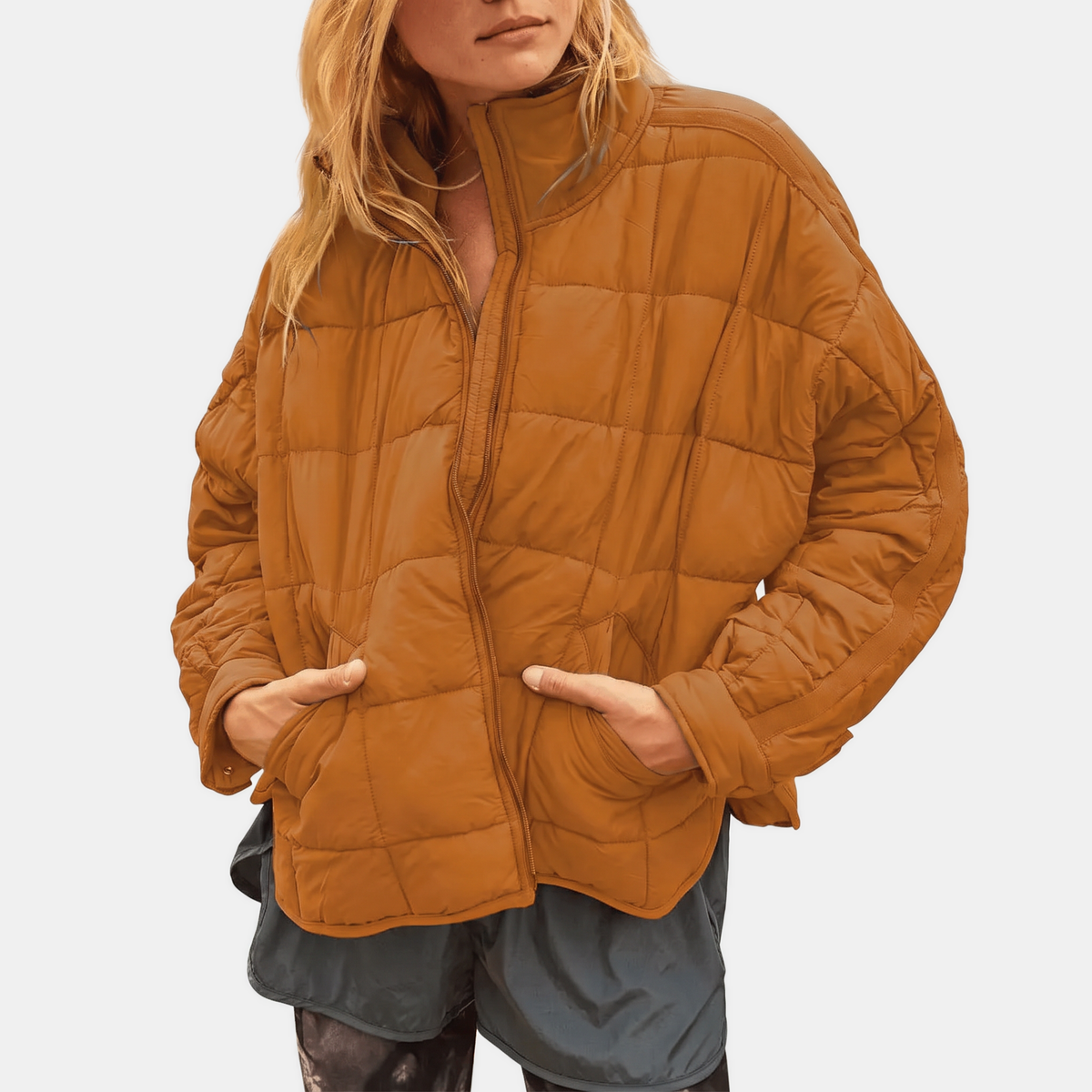 Women's Puffer Jacket, Oversized Quilted Stand Collar Zip Up