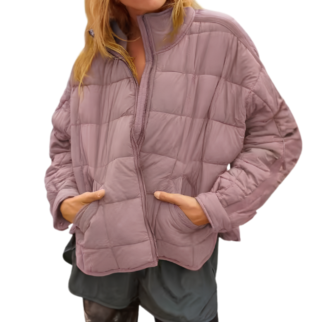 Women's Puffer Jacket, Cropped Relaxed Fit Mock Neck