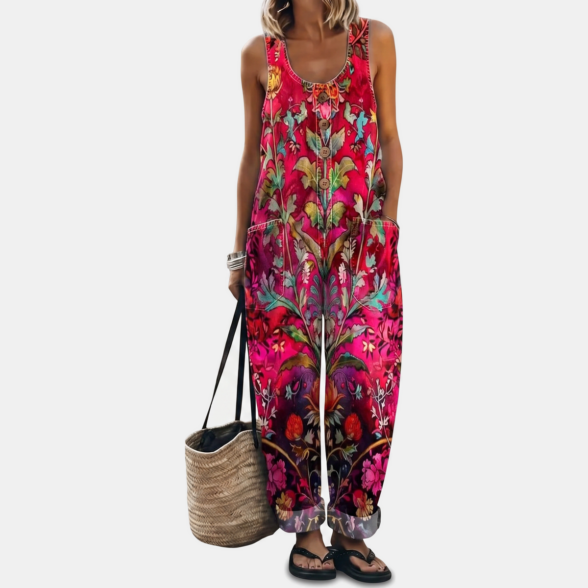 Women's Strapless Jumpsuit, Wide Leg Button Front