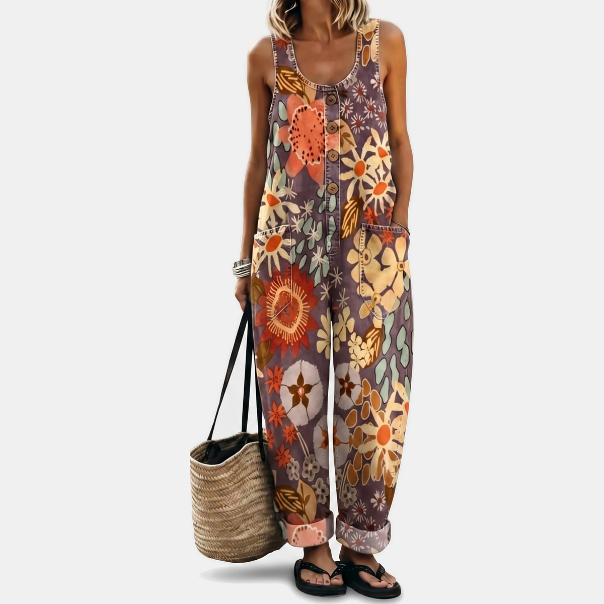 Women's Strapless Jumpsuit, Wide Leg Button Front