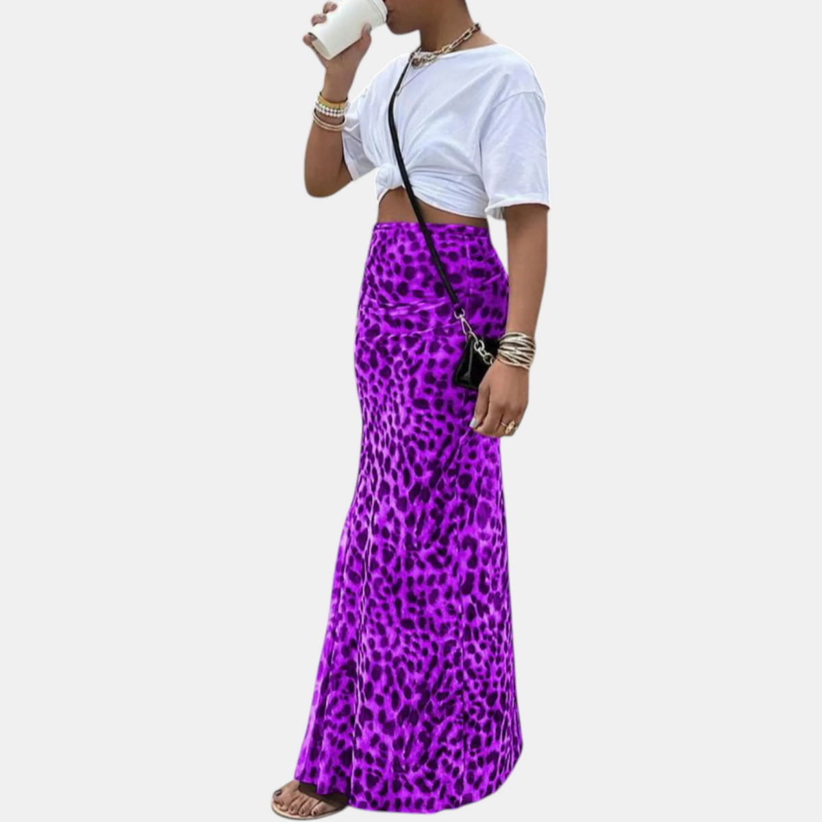 Women's Leopard Print Maxi Skirt, High Waist Fitted Fishtail Hem