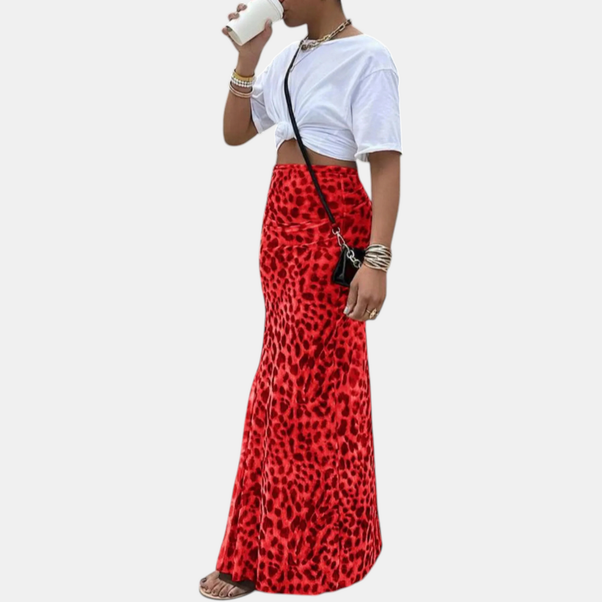 Women's Leopard Print Maxi Skirt, High Waist Fitted Fishtail Hem