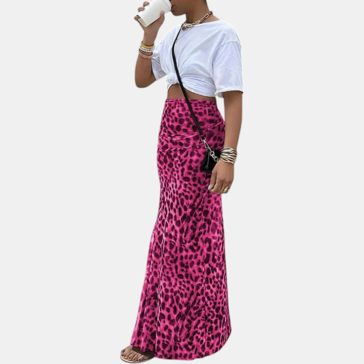 Women's Leopard Print Maxi Skirt, High Waist Fitted Fishtail Hem