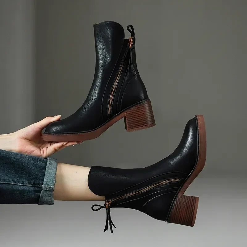 CLARA | RETRO BLOCK HEEL ZIP ANKLE BOOTS