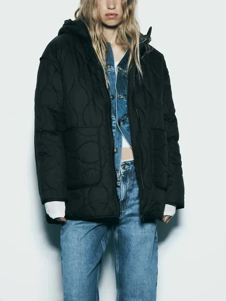 Women's Puffer Jacket, Oversized Quilted Hooded Longline