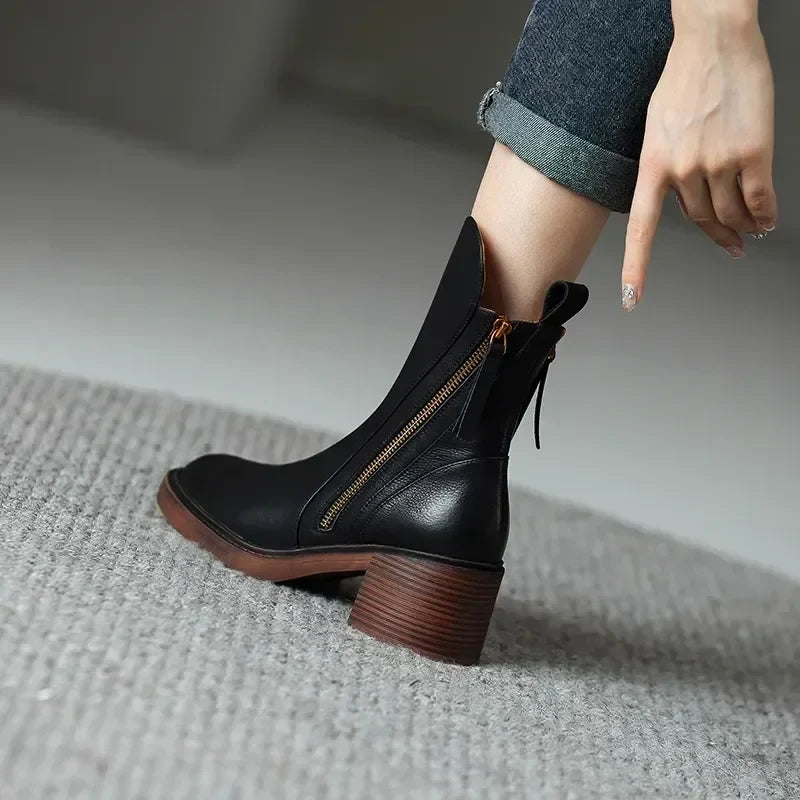 CLARA | RETRO BLOCK HEEL ZIP ANKLE BOOTS