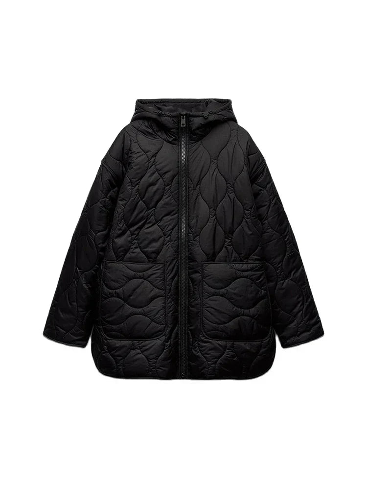Women's Puffer Jacket, Oversized Quilted Hooded Longline