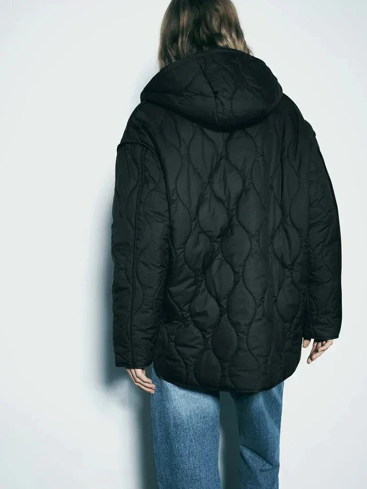 Women's Puffer Jacket, Oversized Quilted Hooded Longline