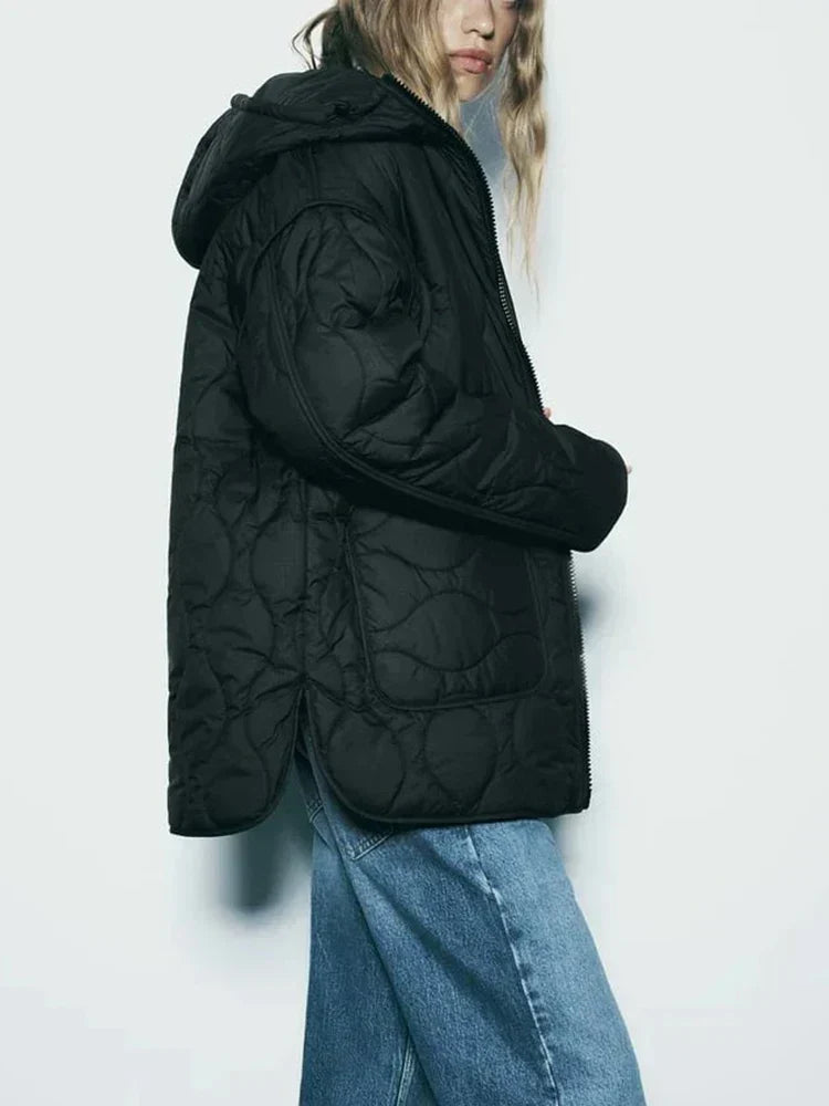 Women's Puffer Jacket, Oversized Quilted Hooded Longline