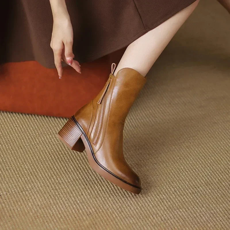 CLARA | RETRO BLOCK HEEL ZIP ANKLE BOOTS
