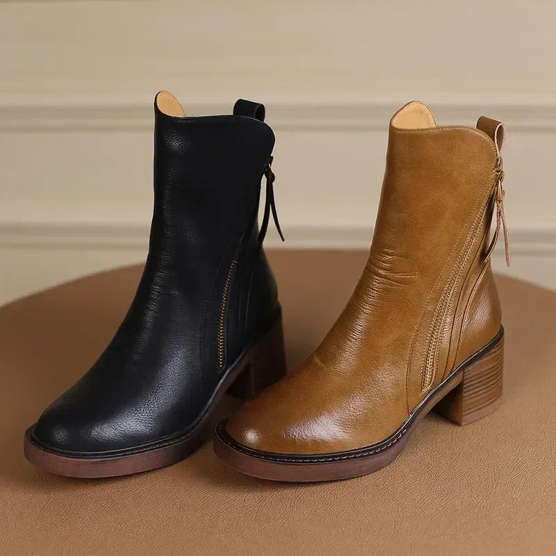 CLARA | RETRO BLOCK HEEL ZIP ANKLE BOOTS
