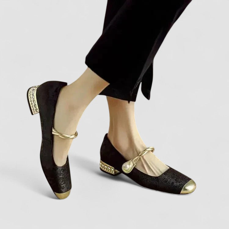 CAMILLE | SATIN MARY JANES WITH JEWELED HEEL
