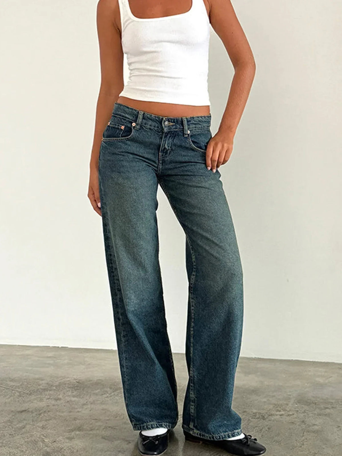 Women's Baggy Jeans, Low Rise Wide Leg Full Length
