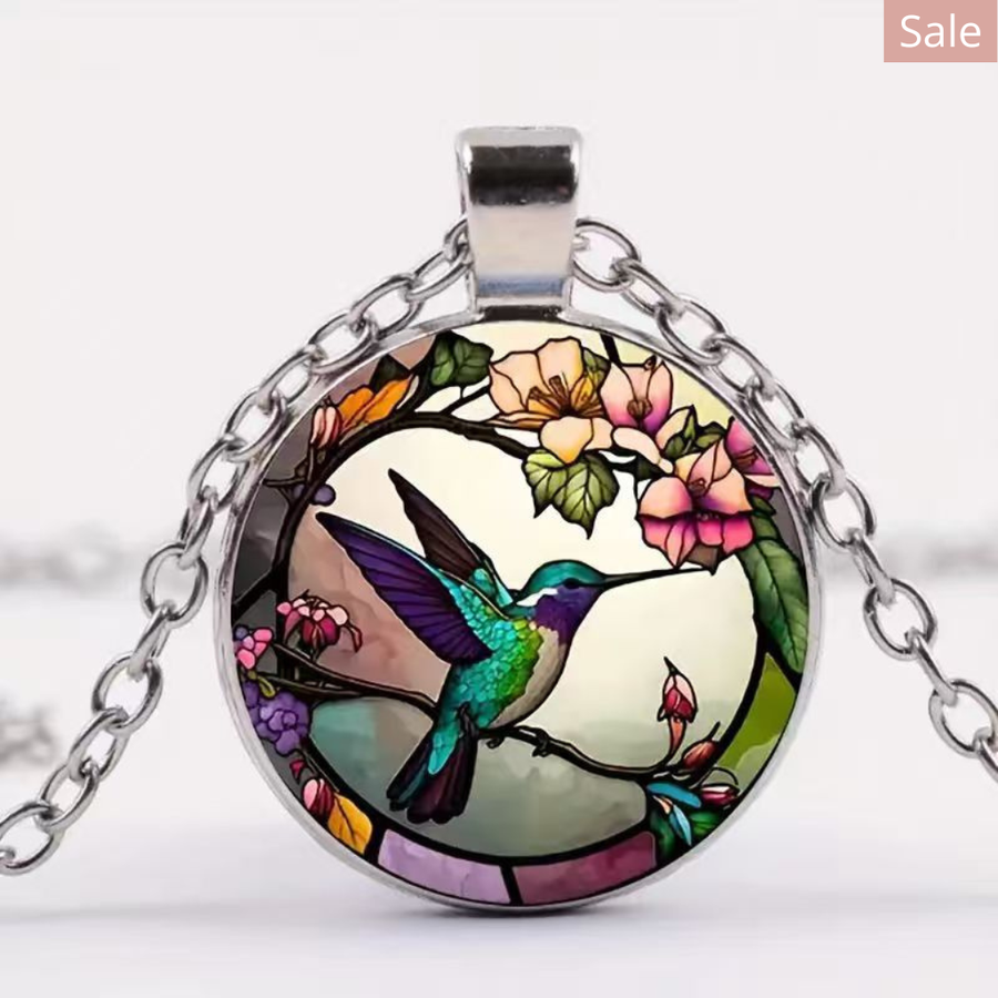 Hummingbird Glass Dome Pendant Necklace