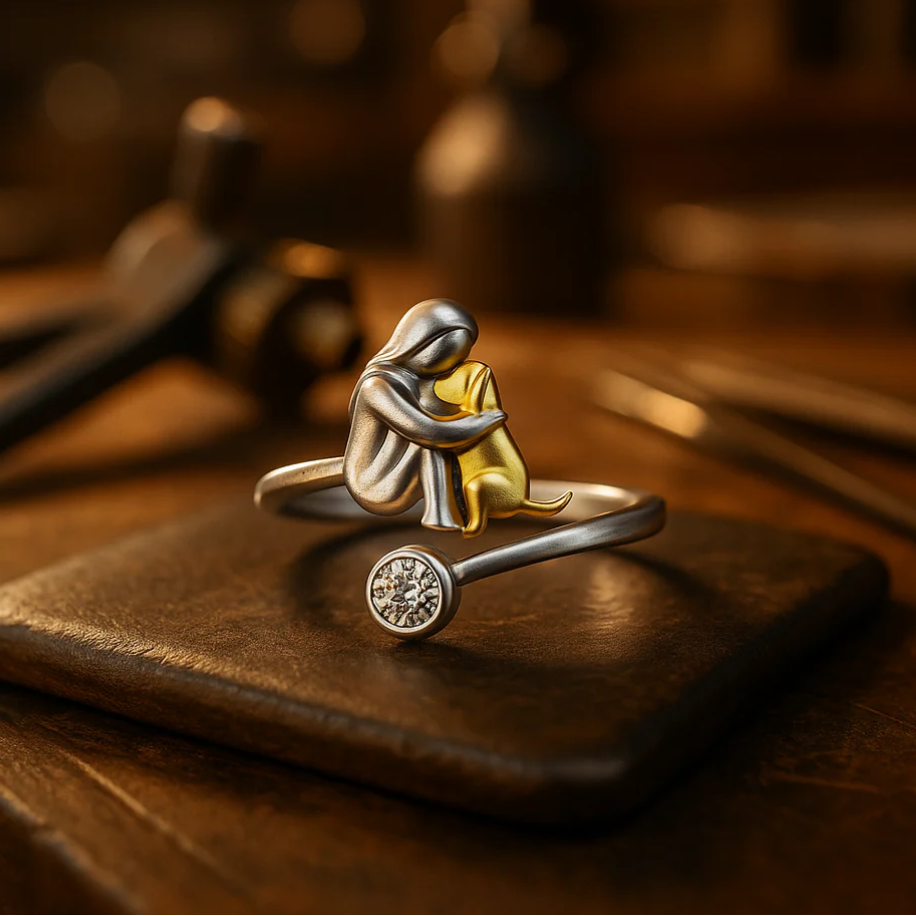 Sterling Silver Dog Ring wit Zirconia – Adjustable & Handmade