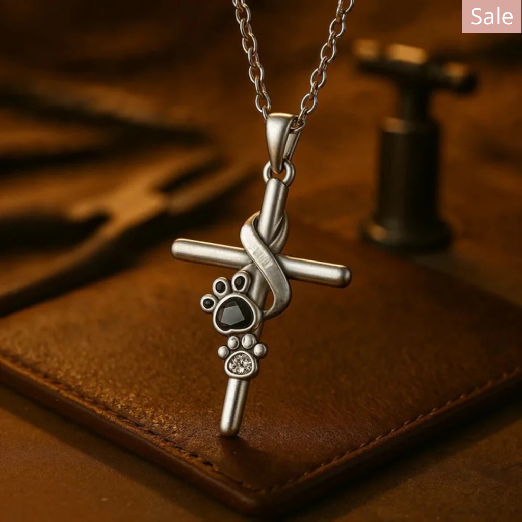 Sterling Silver Paw & Cross Necklace