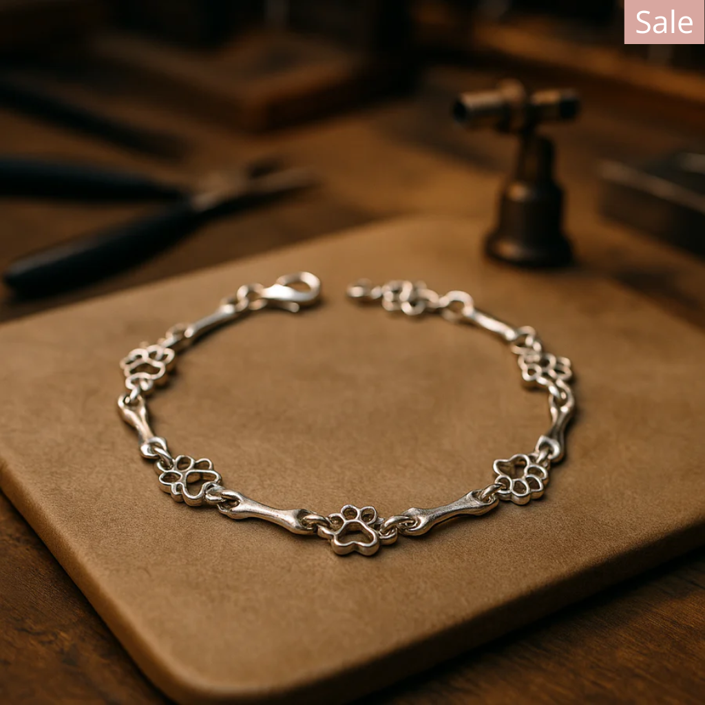Limited Edition Pure Silver Dog Paw and Bone Charms Bracelet