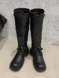 Women's Distressed Combat Boots, Square Toe Lace-Up