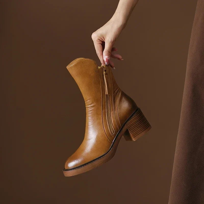 CLARA | RETRO BLOCK HEEL ZIP ANKLE BOOTS