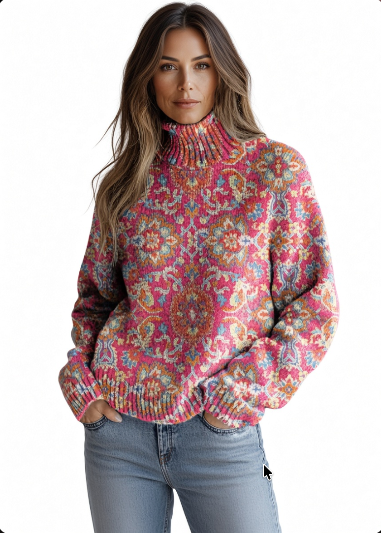 Isla - Retro Floral Turtleneck