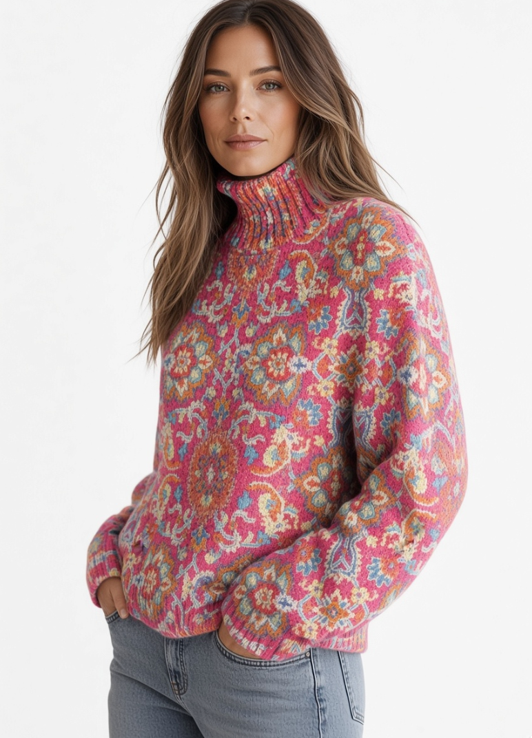 Isla - Retro Floral Turtleneck