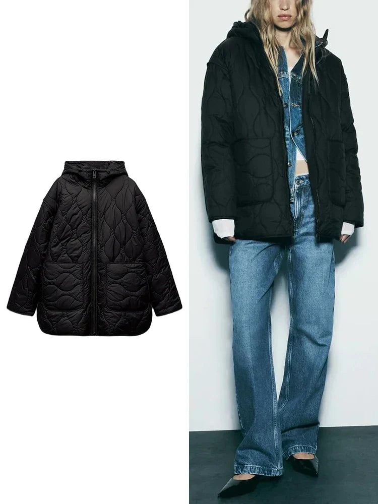 Women's Puffer Jacket, Oversized Quilted Hooded Longline
