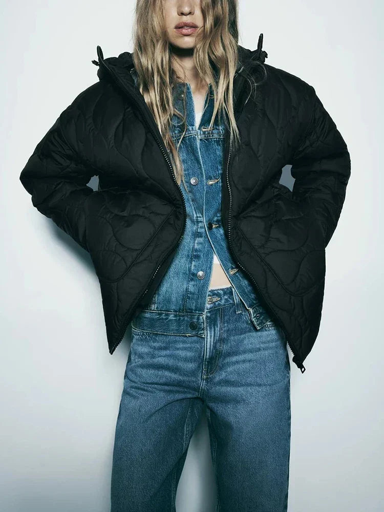 Women's Puffer Jacket, Oversized Quilted Hooded Longline