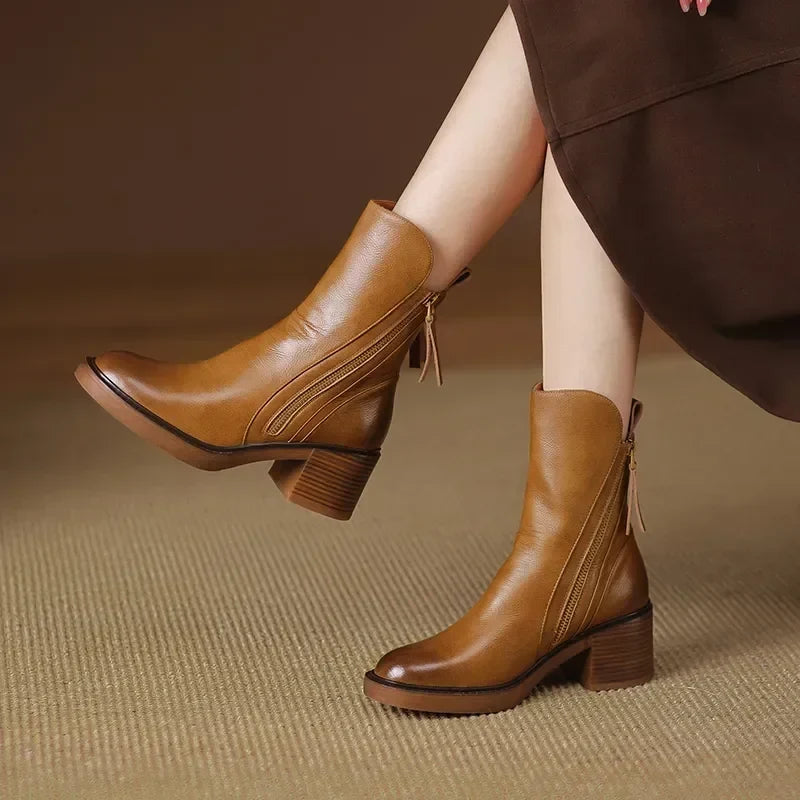 CLARA | RETRO BLOCK HEEL ZIP ANKLE BOOTS