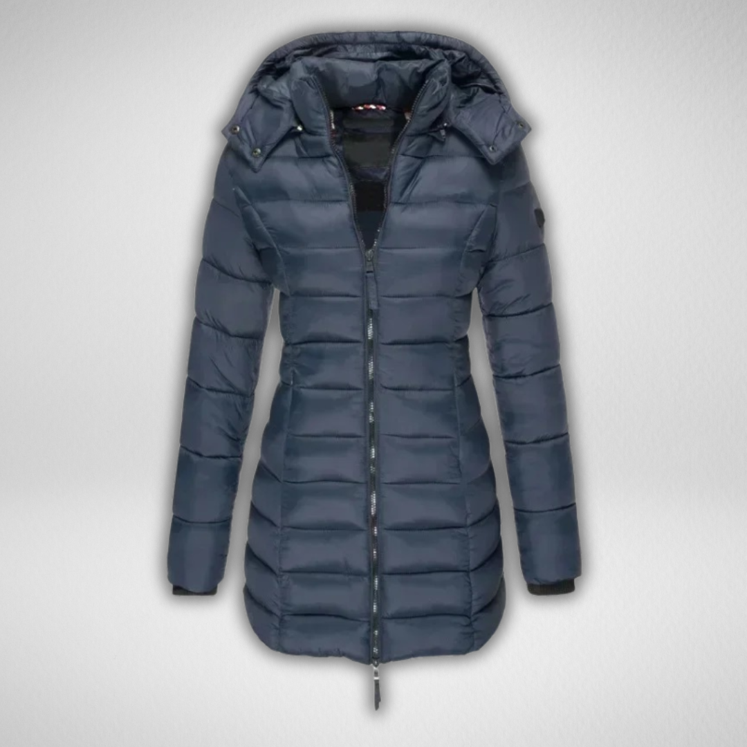 Women's Long Puffer Jacket, Fitted Hooded Longline Winter Coat