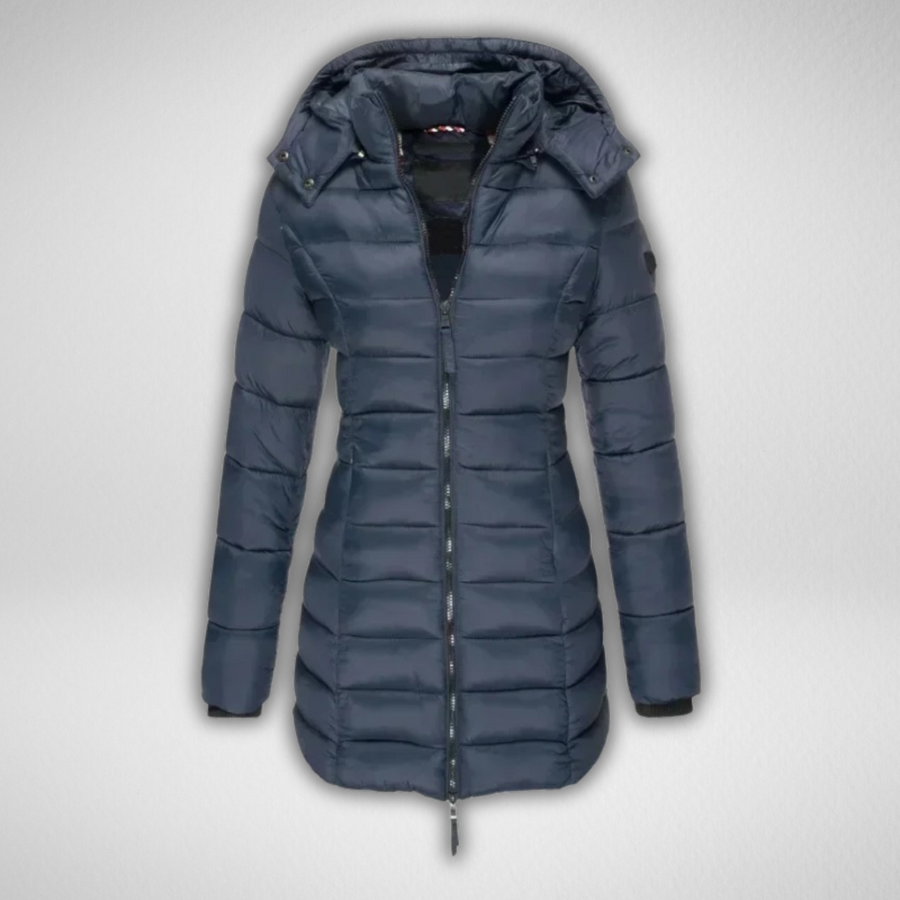 Women's Long Puffer Jacket, Fitted Hooded Longline Winter Coat
