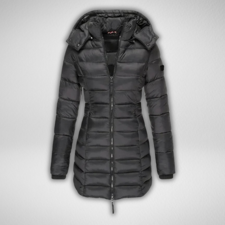 Women's Long Puffer Jacket, Fitted Hooded Longline Winter Coat