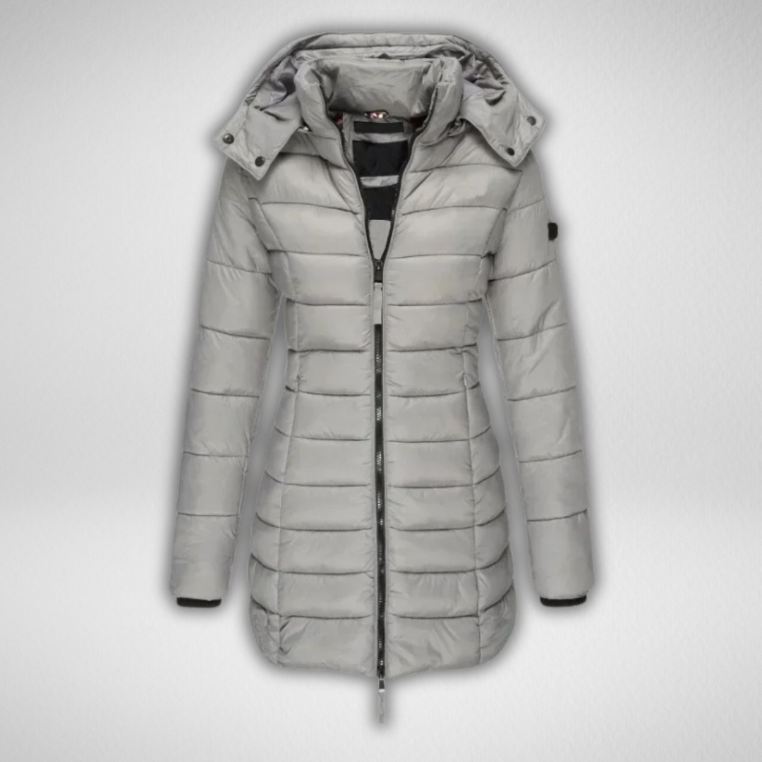 Women's Long Puffer Jacket, Fitted Hooded Longline Winter Coat