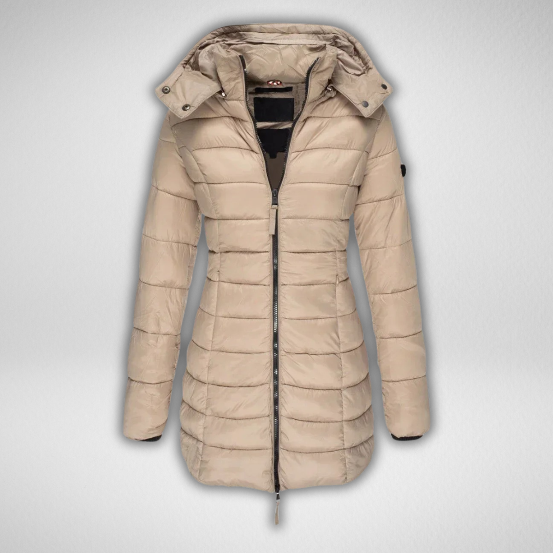 Women's Long Puffer Jacket, Fitted Hooded Longline Winter Coat