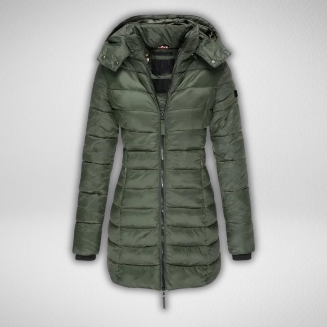 Women's Long Puffer Jacket, Fitted Hooded Longline Winter Coat