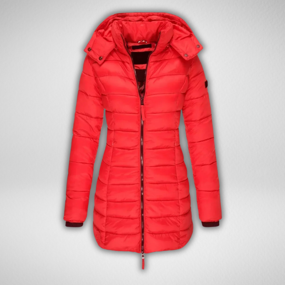Women's Long Puffer Jacket, Fitted Hooded Longline Winter Coat