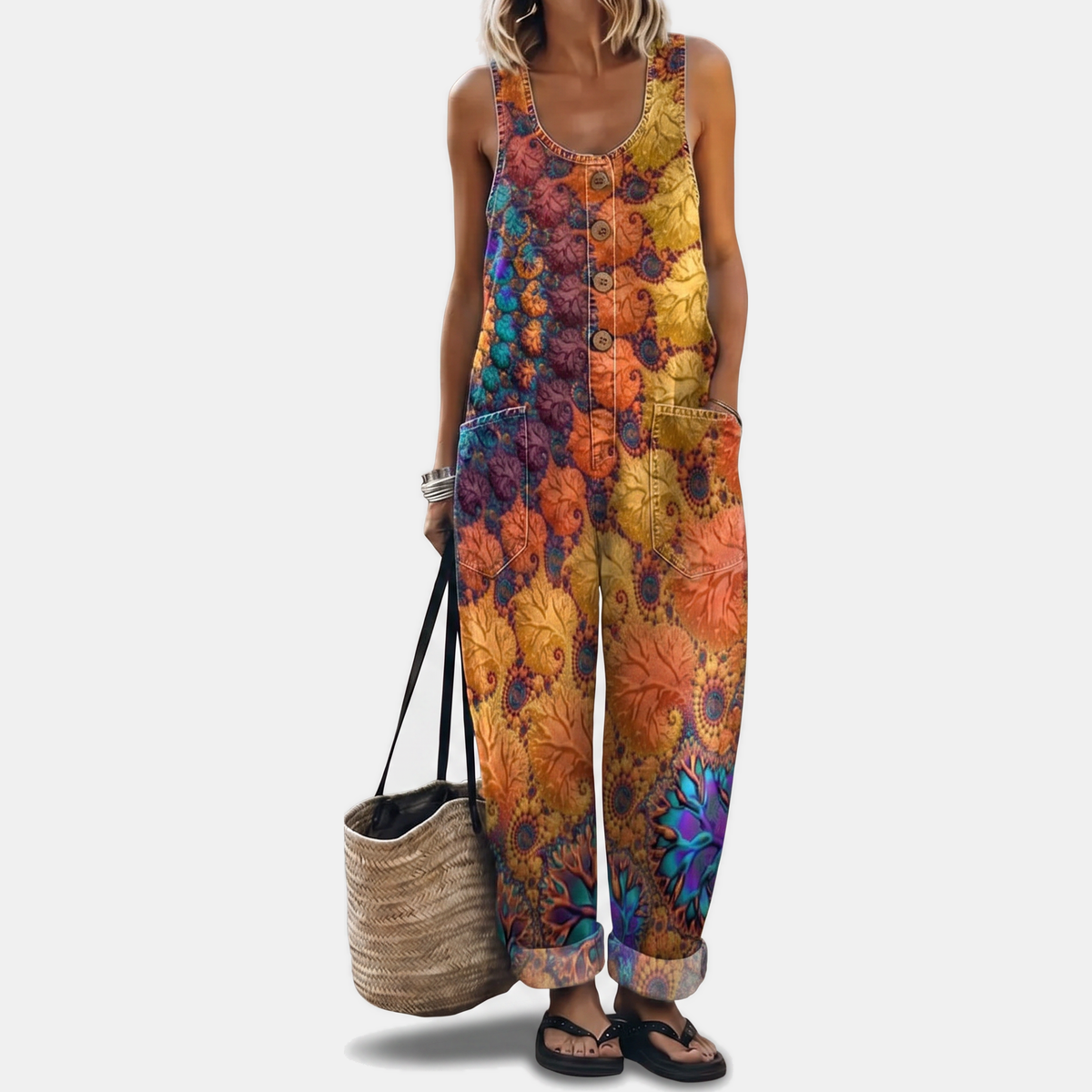 Women's Strapless Jumpsuit, Wide Leg Button Front