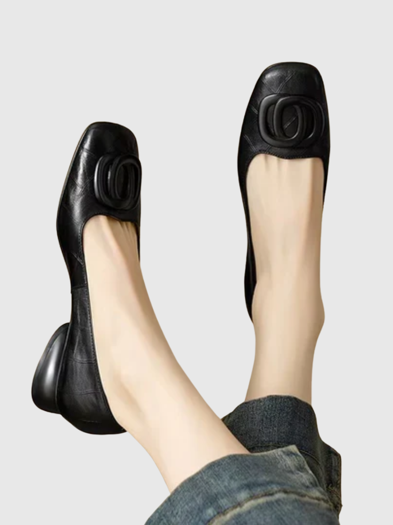 DARIA | SQUARE-TOE LEATHER BALLET FLATS