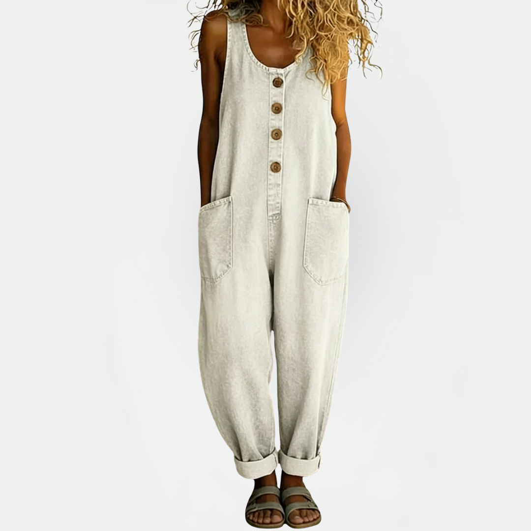 Women's Strapless Jumpsuit, Wide Leg Button Front
