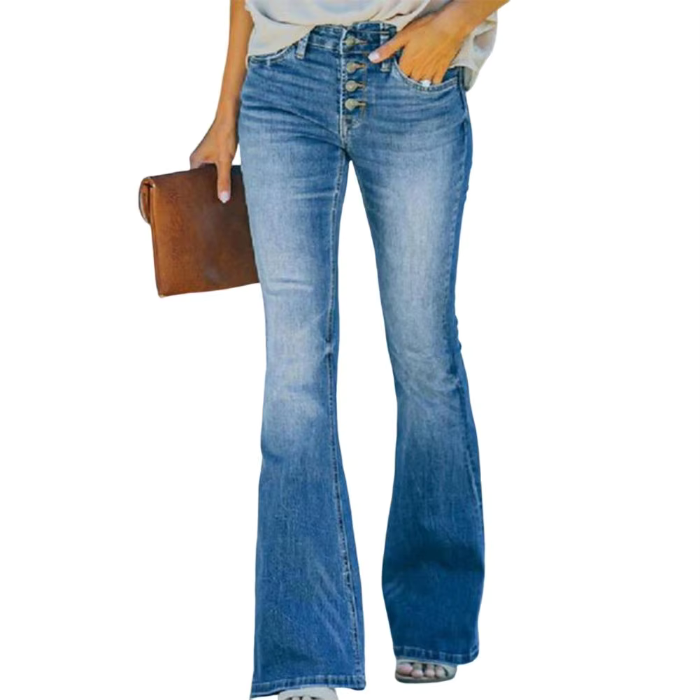 Women's Flare Jeans, High Waist Button Fly Retro 70s