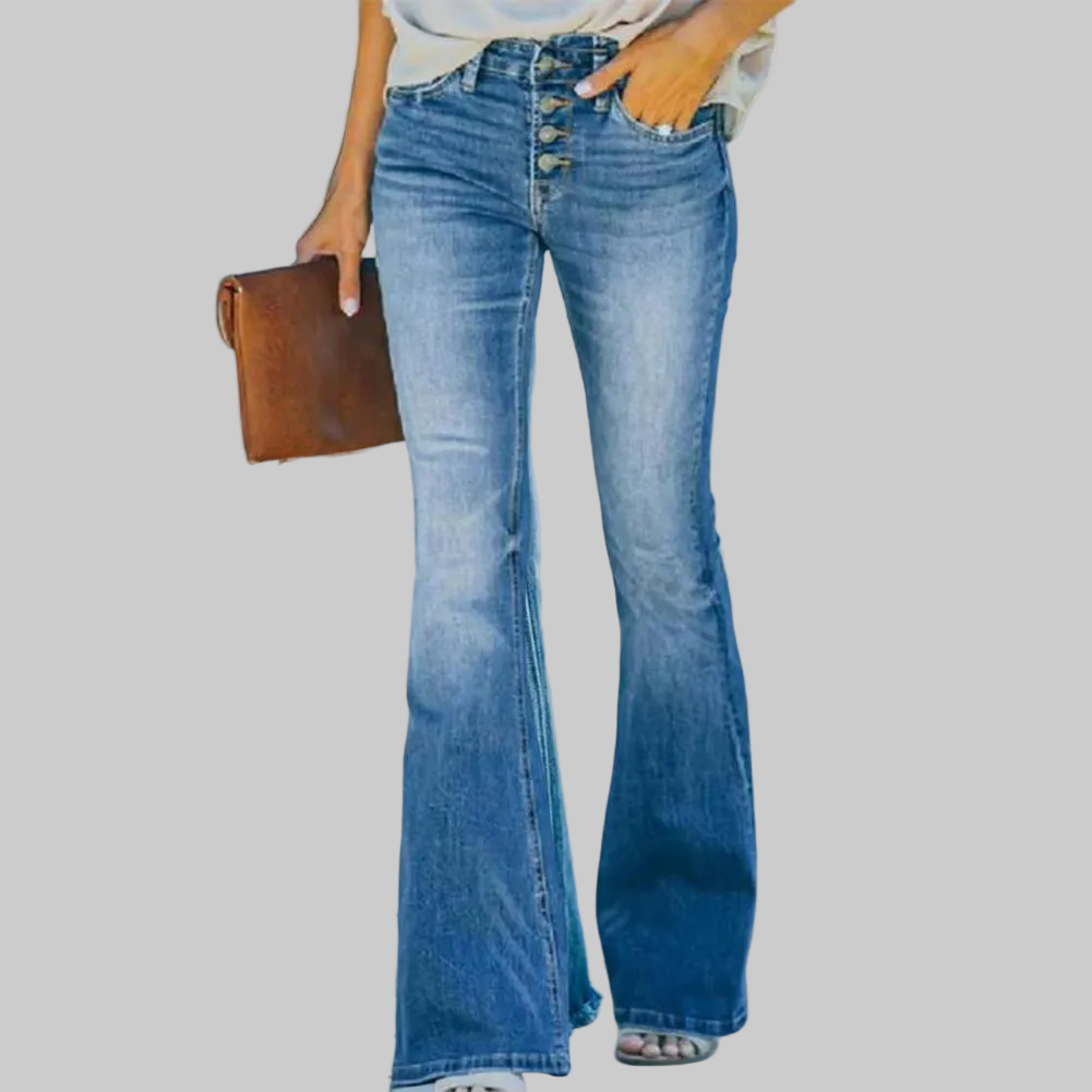Women's Flare Jeans, High Waist Button Fly Retro 70s