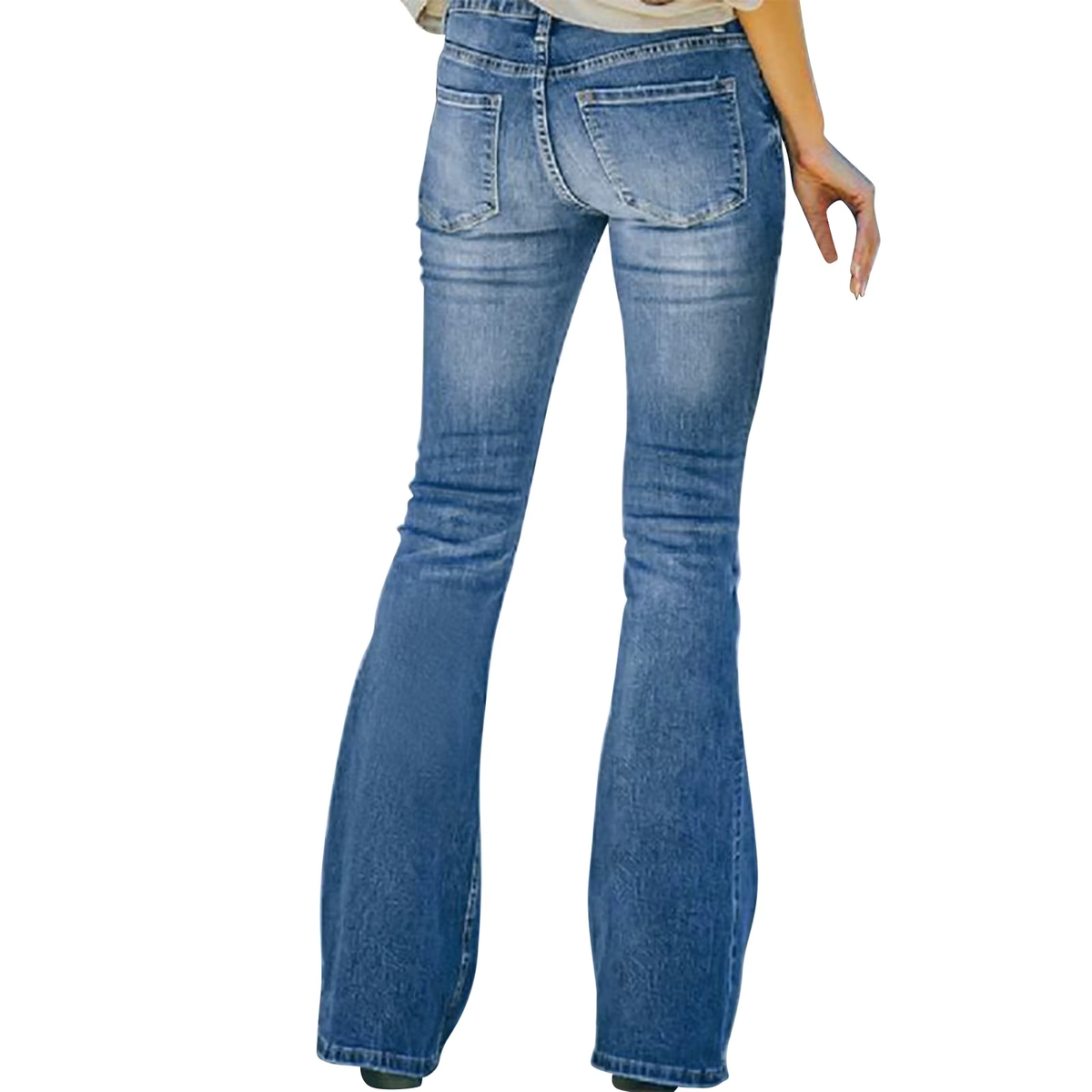 Women's Flare Jeans, High Waist Button Fly Retro 70s